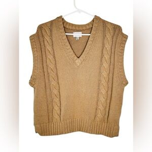 Rhythm Blush Tan Cable Knit V Neck Sleeveless Sweater